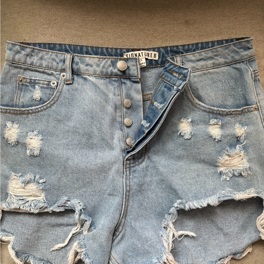 Signature8 Blue Distressed Jean Shorts